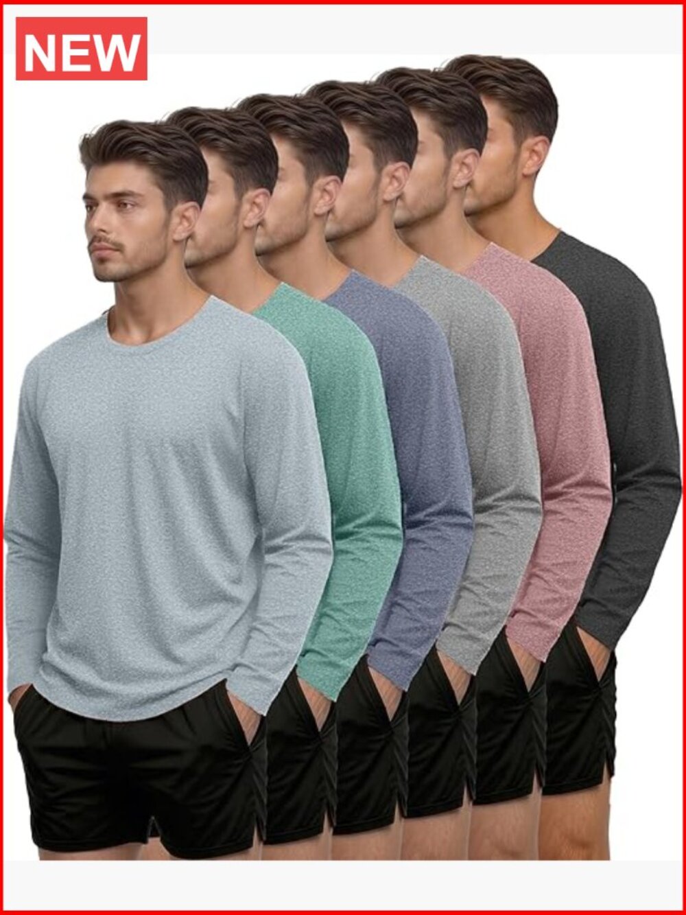 6 Pack Long Sleeve UPF 50+ SPF UV Sun Protection Athletic Gym Workout Tees